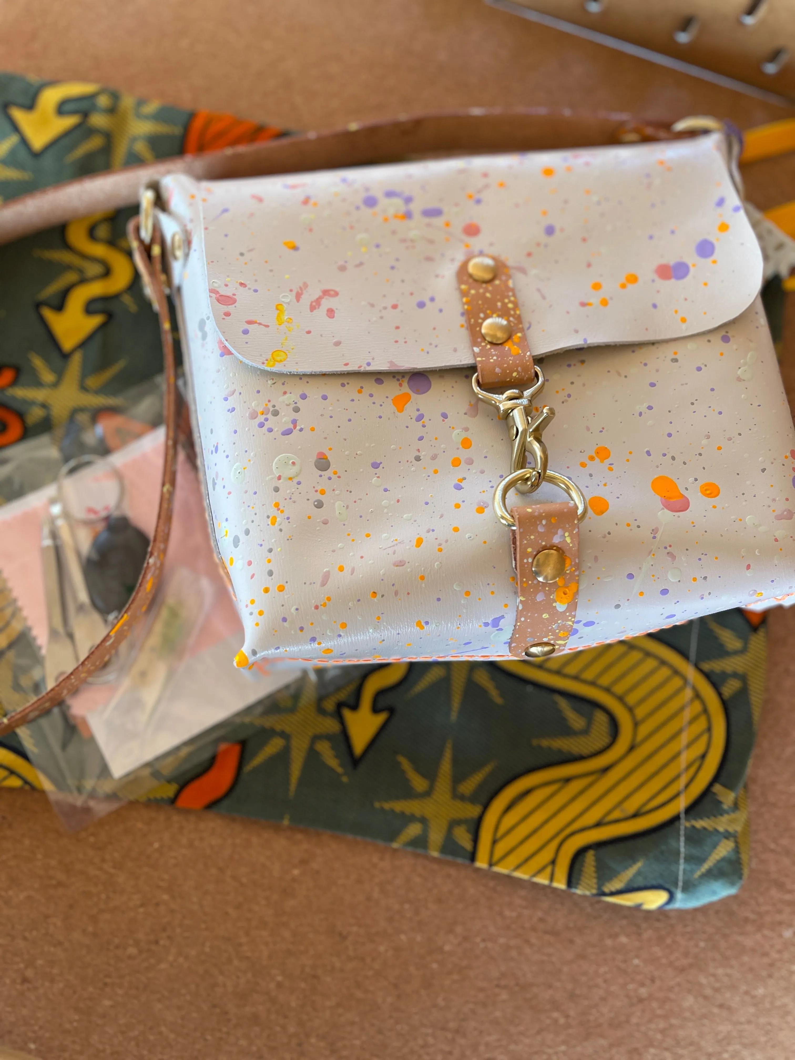 Pastel Splatter Leather Square Flap Shoulder Bag