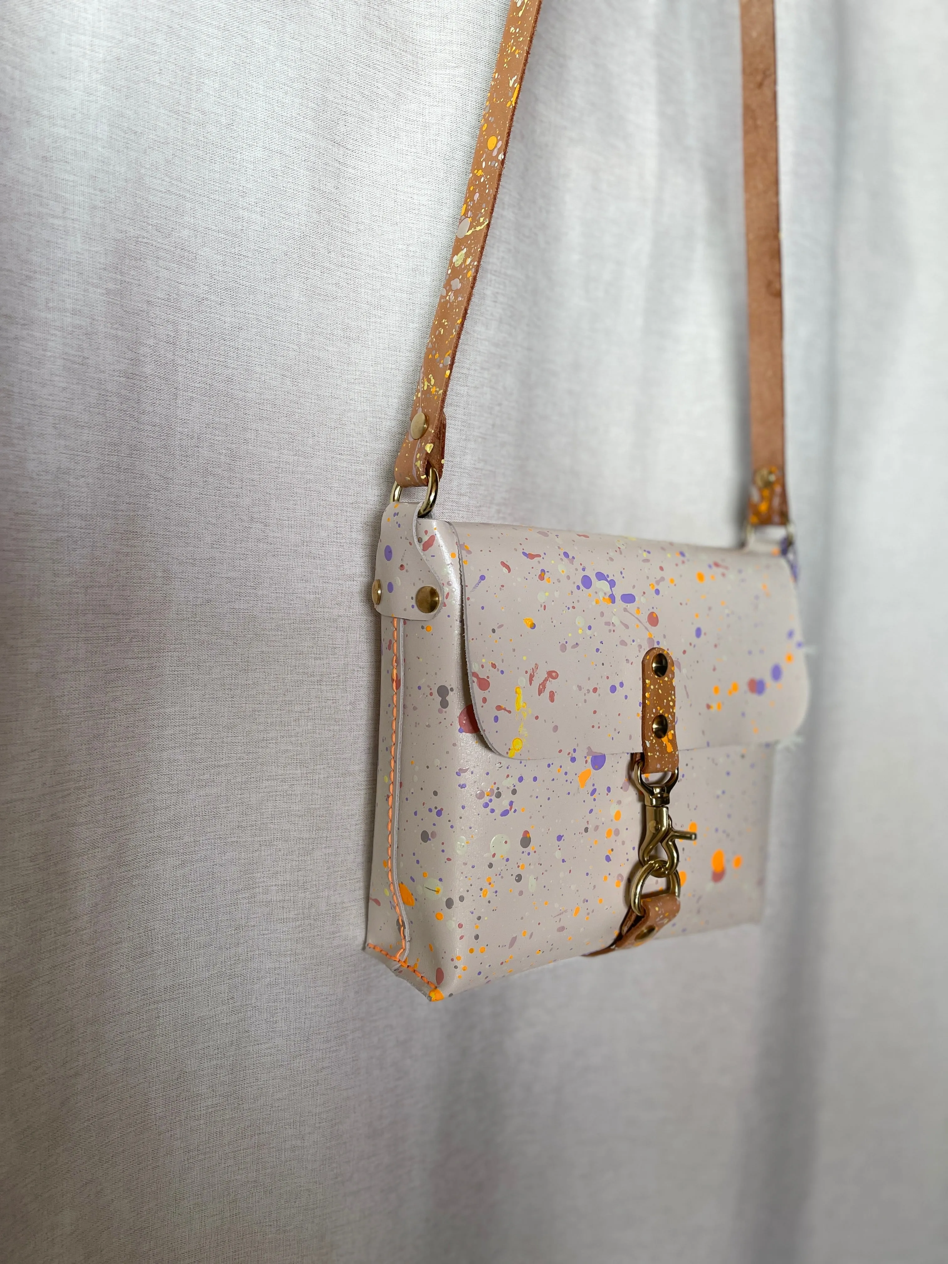 Pastel Splatter Leather Square Flap Shoulder Bag