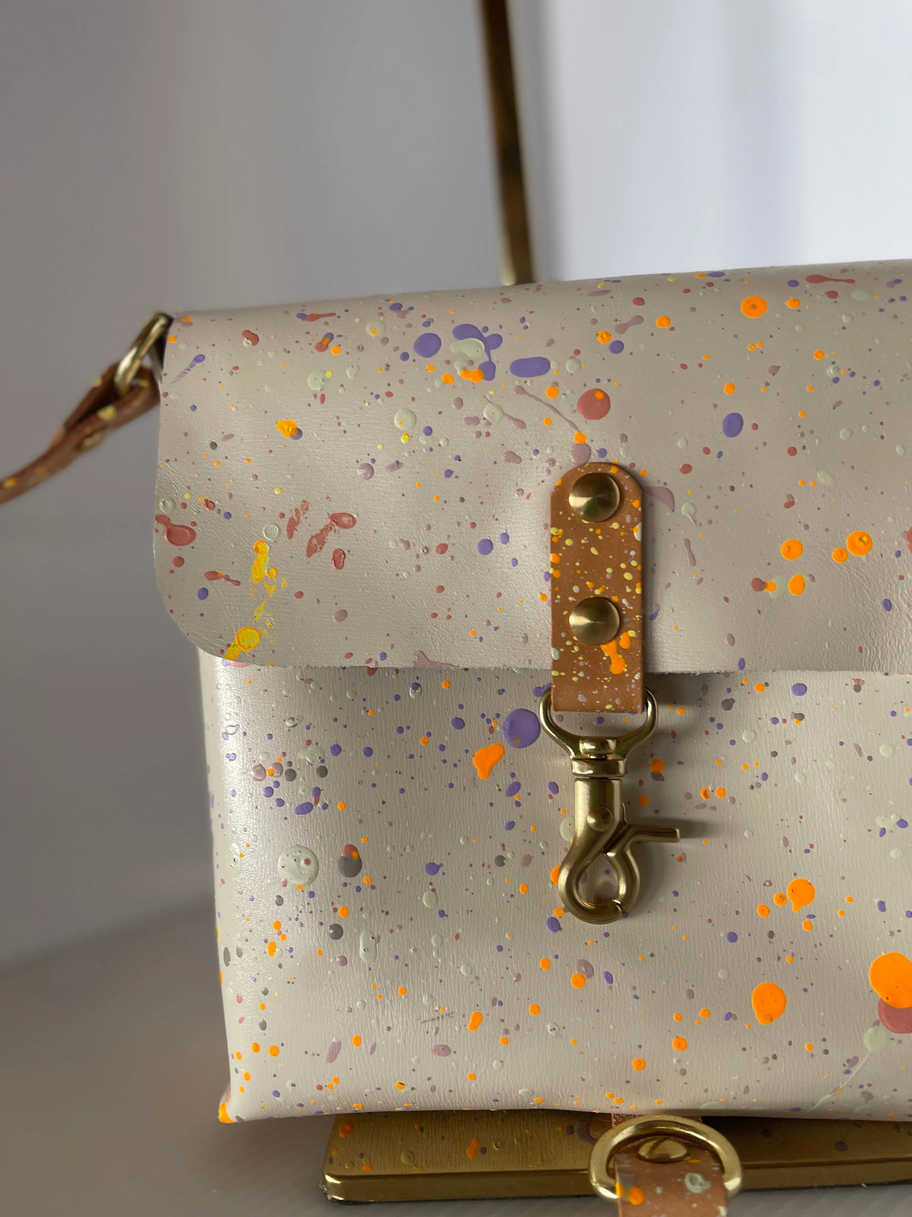 Pastel Splatter Leather Square Flap Shoulder Bag