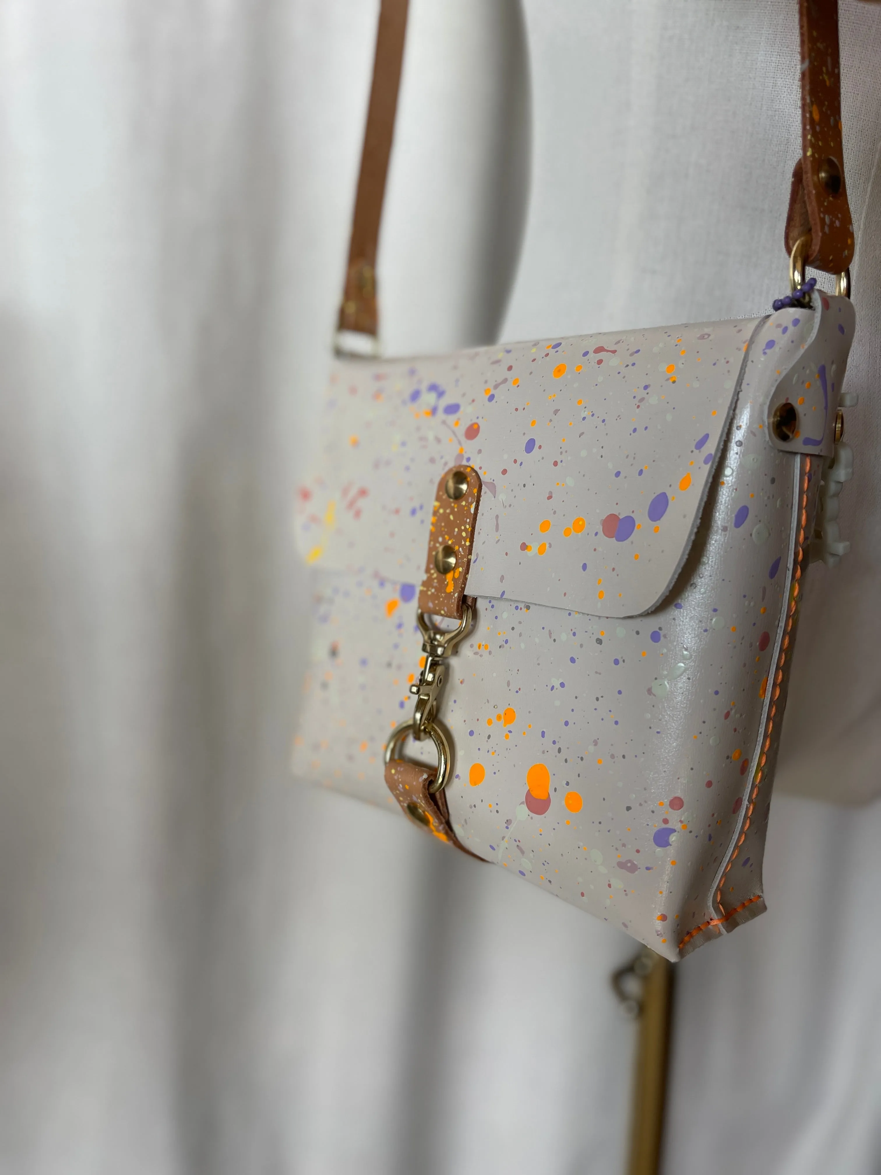 Pastel Splatter Leather Square Flap Shoulder Bag