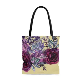 Pastel Yellow Rose Tote Bag, Flower Floral Print Designer Women's Square Bag - Made in USA