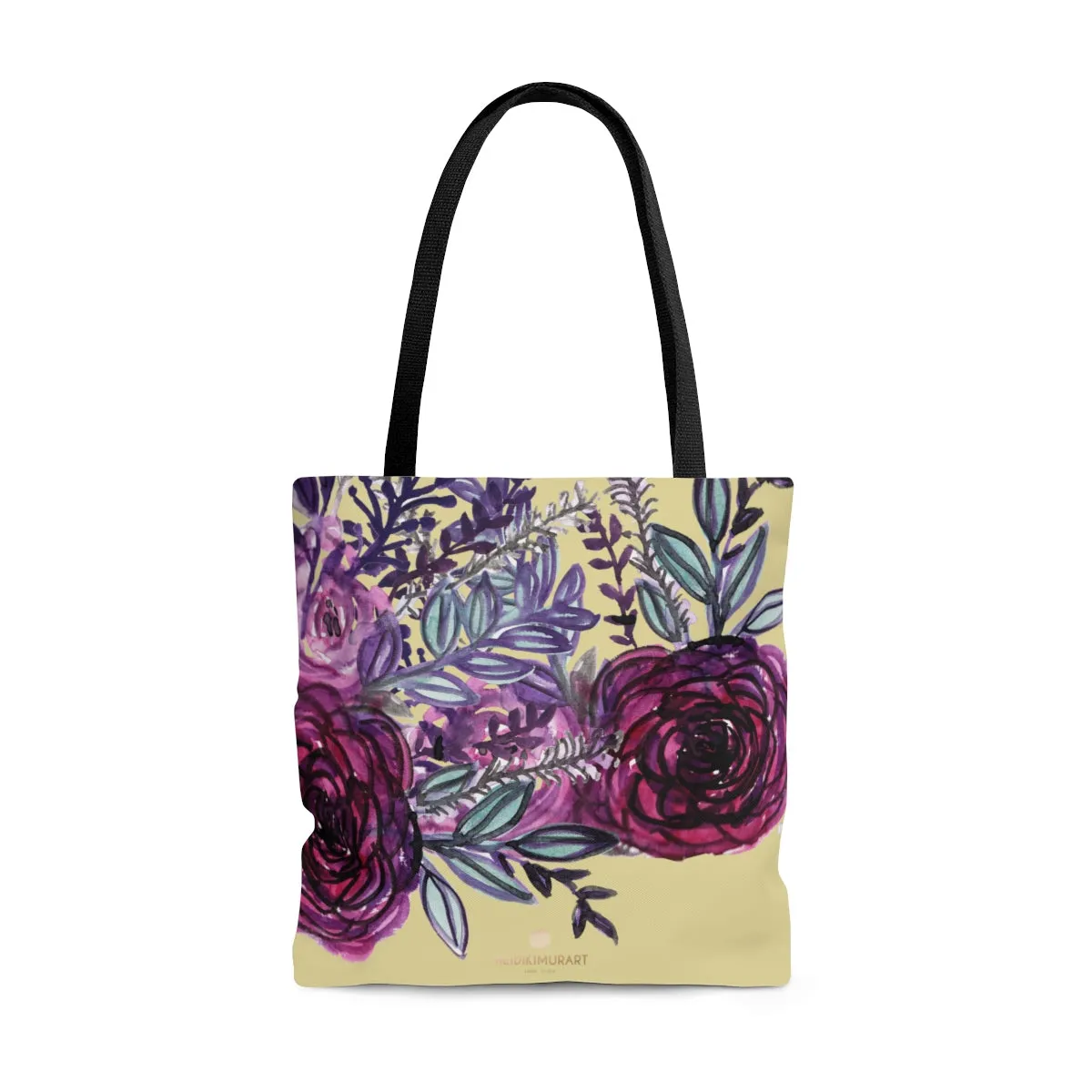 Pastel Yellow Rose Tote Bag, Flower Floral Print Designer Women's Square Bag - Made in USA