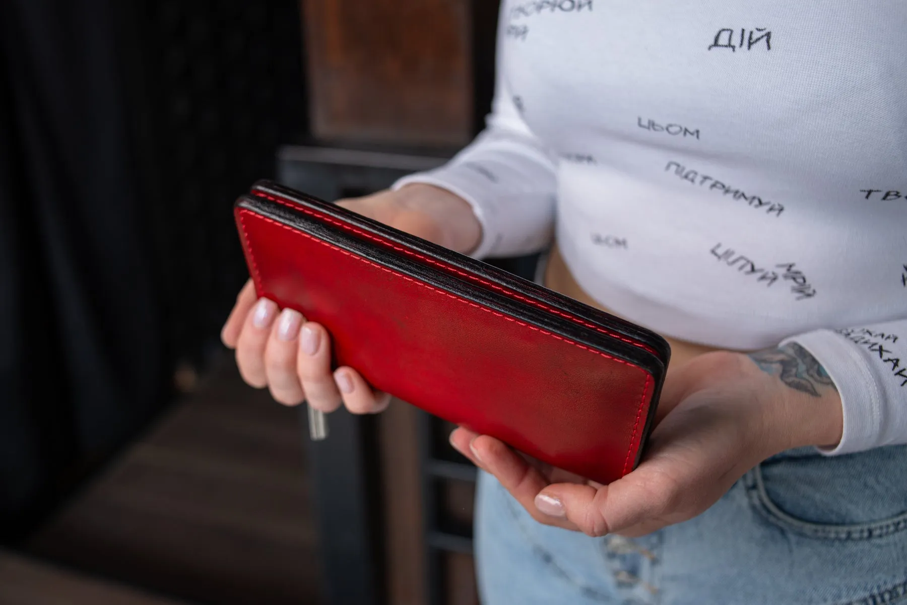 Personalized Long leather wallet, Full grain leather Leather Red wallet , Wallet for Her, Long wallet, Womens wallet, For banknotes