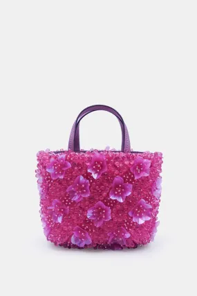 Pink Orchid Bucket Bag With 3D Flower Crystal Bead Embellishments