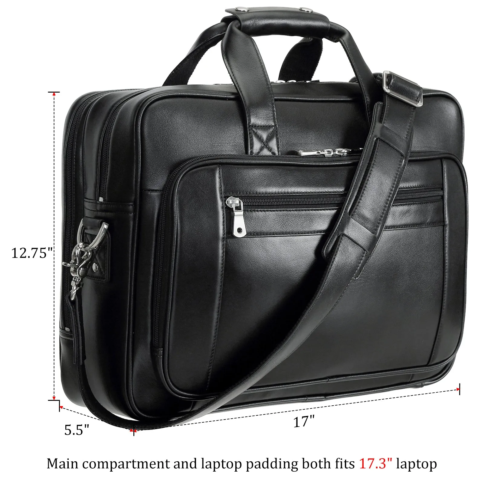 Polare 17" Full Grain Leather Laptop Briefcase Business Travel Laptop Carrying Case Shoulder Bag For Men Fits 17.3” Laptop