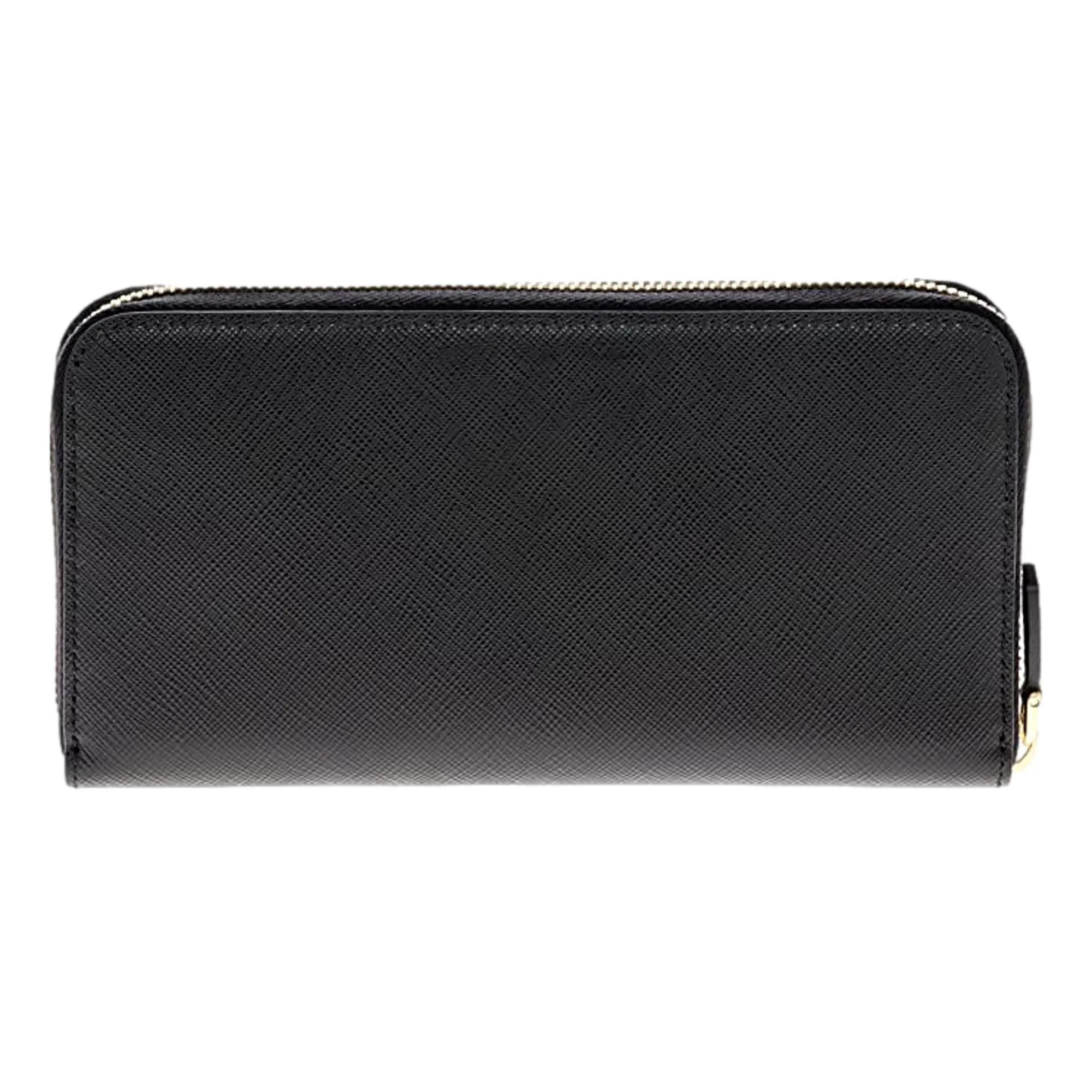 Prada Black Logo Saffiano Leather Zip Around Wallet 1ML506