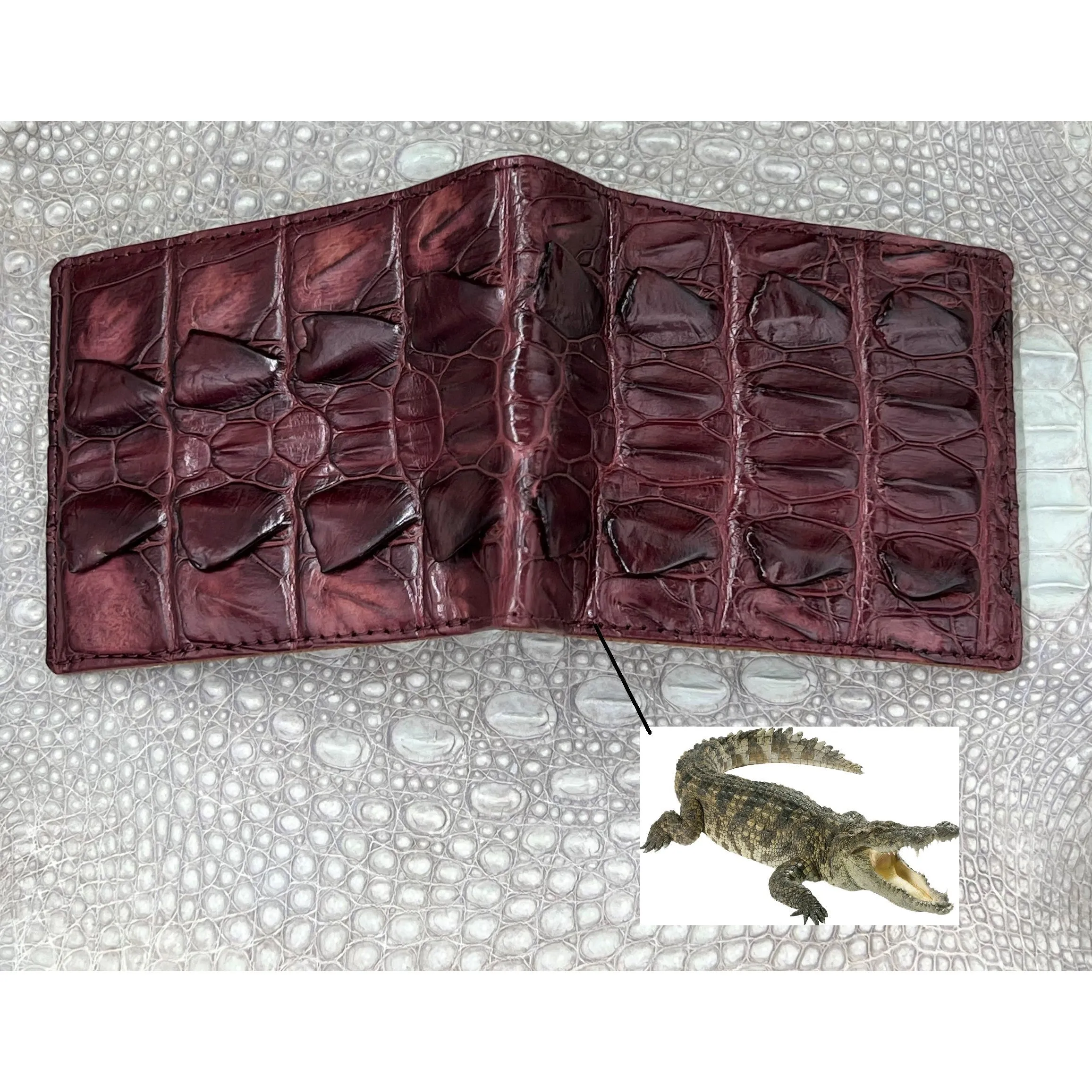 Red Burgundy Alligator Skin Bifold Wallet For Men | Handmade Crocodile Leather Wallet RFID Blocking | VL5521