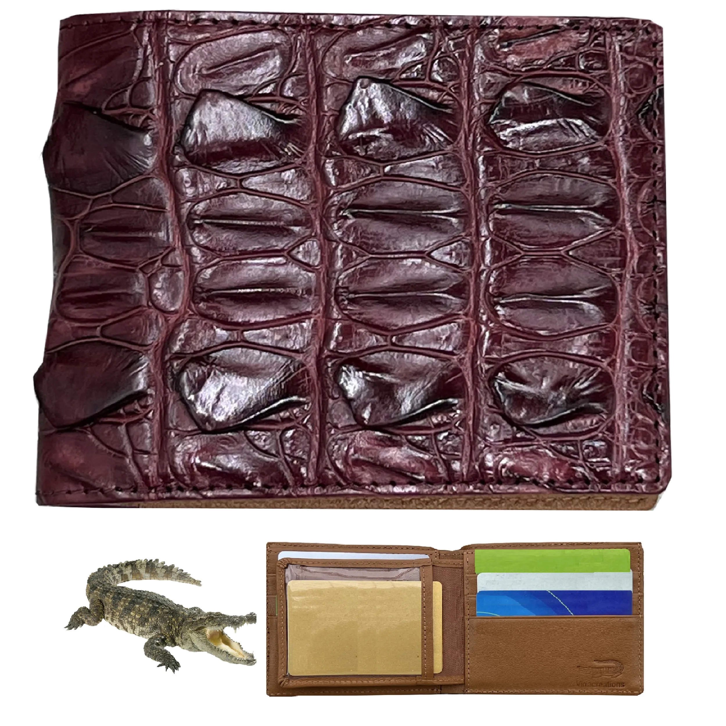 Red Burgundy Alligator Skin Bifold Wallet For Men | Handmade Crocodile Leather Wallet RFID Blocking | VL5521