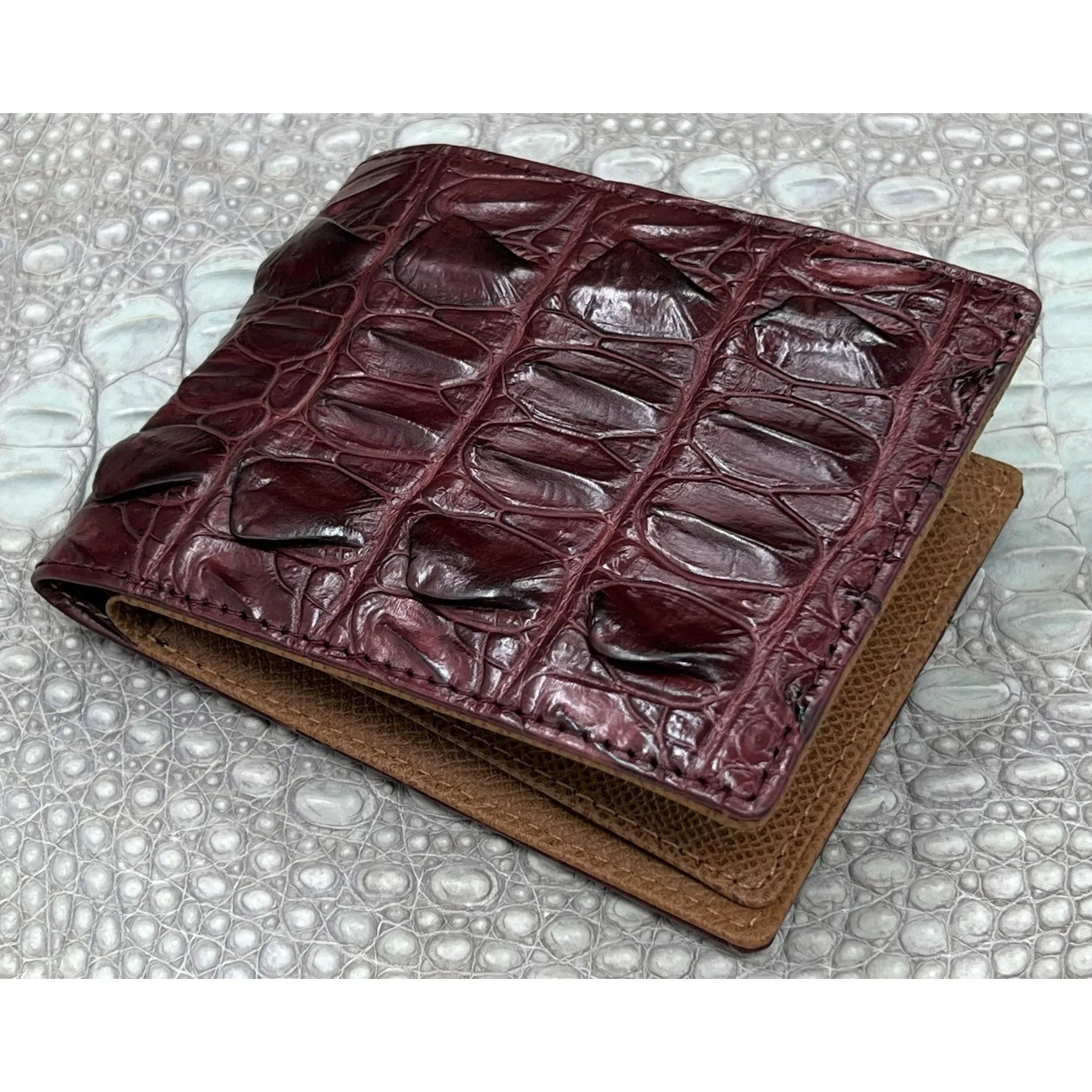 Red Burgundy Alligator Skin Bifold Wallet For Men | Handmade Crocodile Leather Wallet RFID Blocking | VL5521