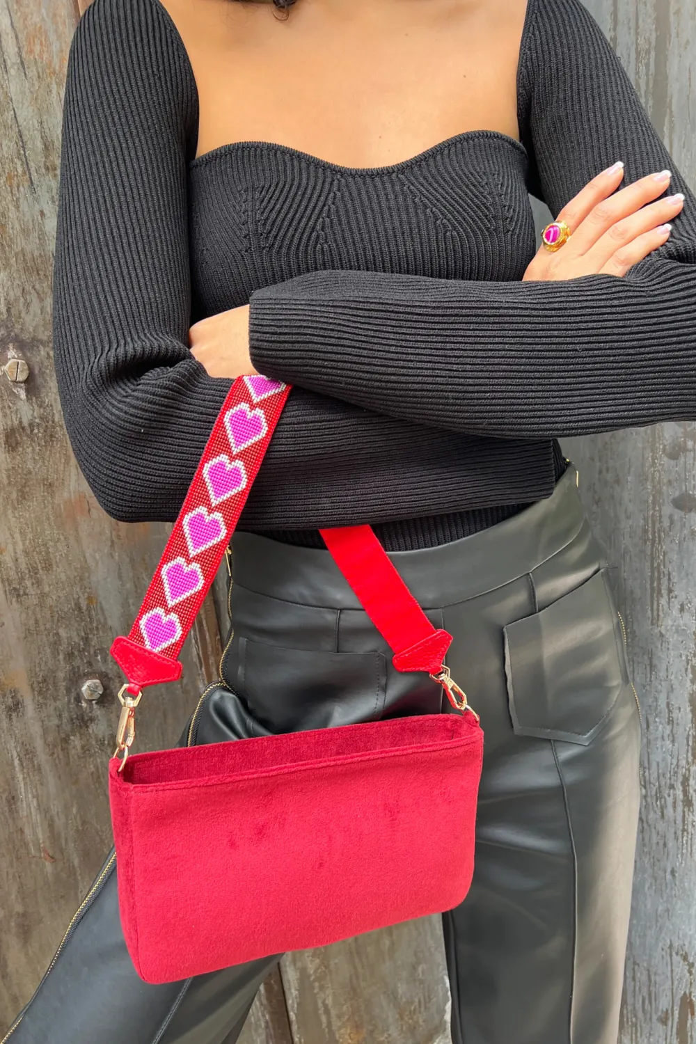 Red Heart Bag in Velvet