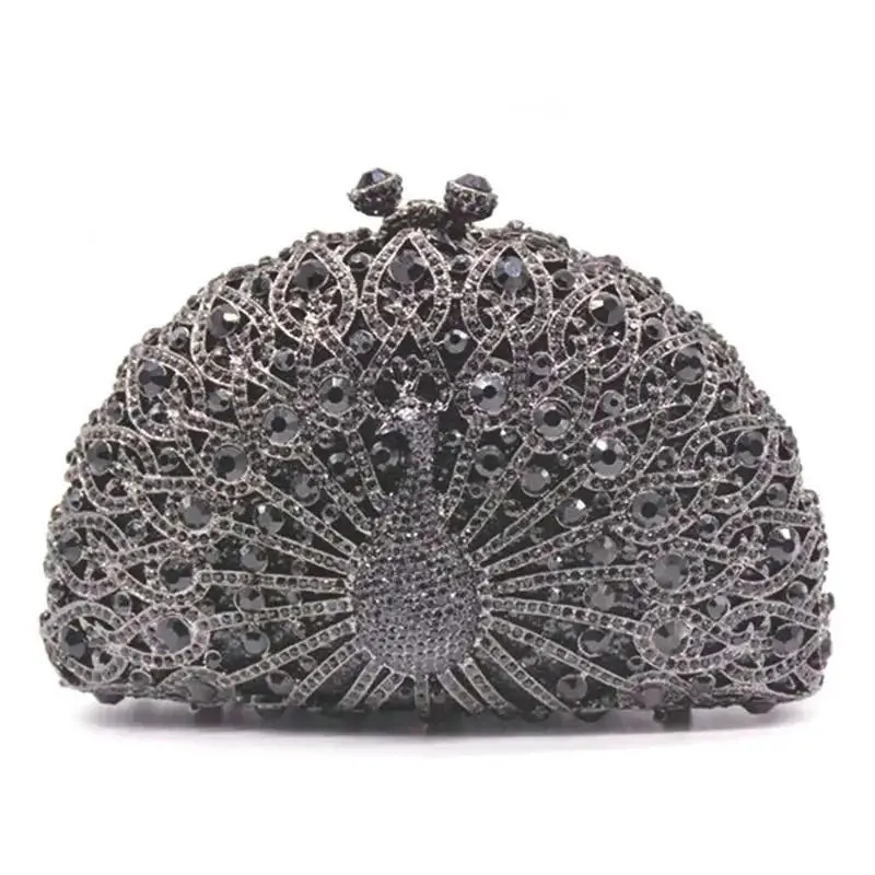 Rhinestone Crystal Peacock Clutch Evening Party Bags Hand Made