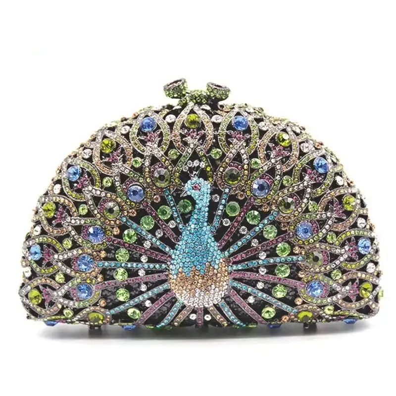 Rhinestone Crystal Peacock Clutch Evening Party Bags Hand Made