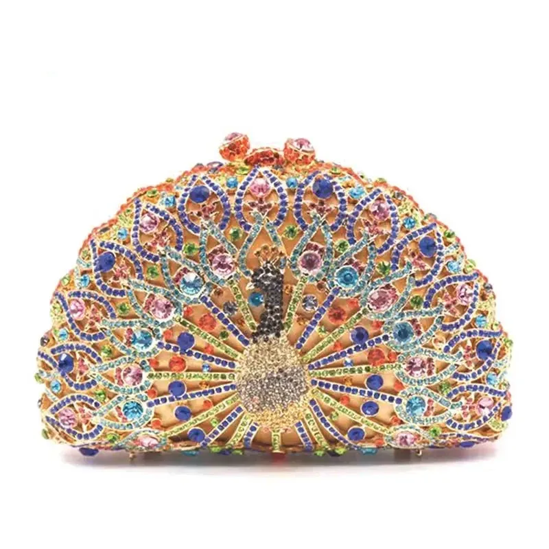 Rhinestone Crystal Peacock Clutch Evening Party Bags Hand Made