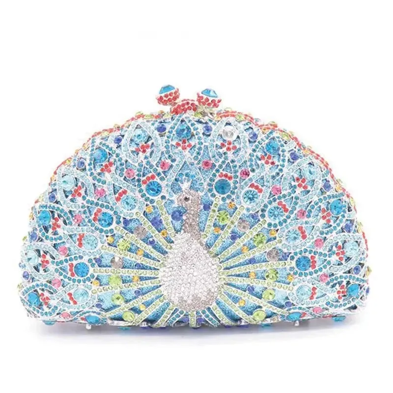 Rhinestone Crystal Peacock Clutch Evening Party Bags Hand Made