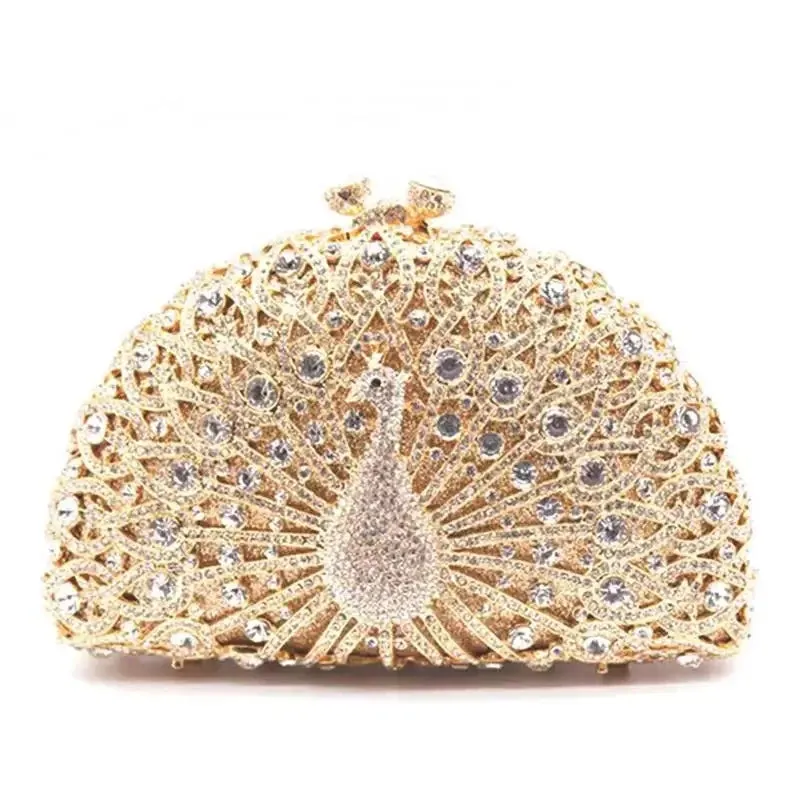 Rhinestone Crystal Peacock Clutch Evening Party Bags Hand Made