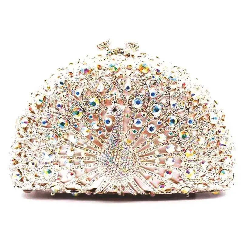 Rhinestone Crystal Peacock Clutch Evening Party Bags Hand Made