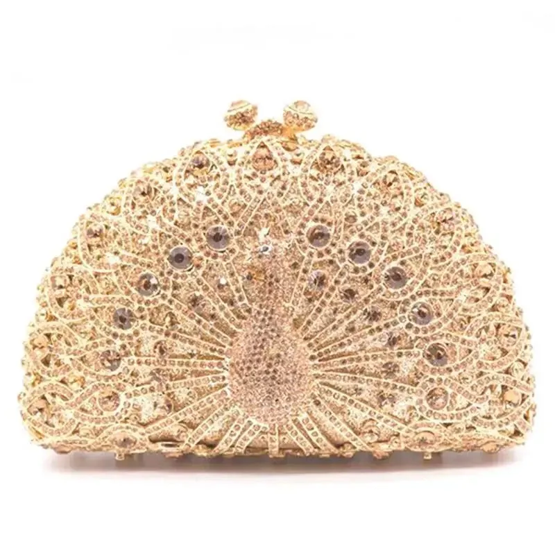 Rhinestone Crystal Peacock Clutch Evening Party Bags Hand Made