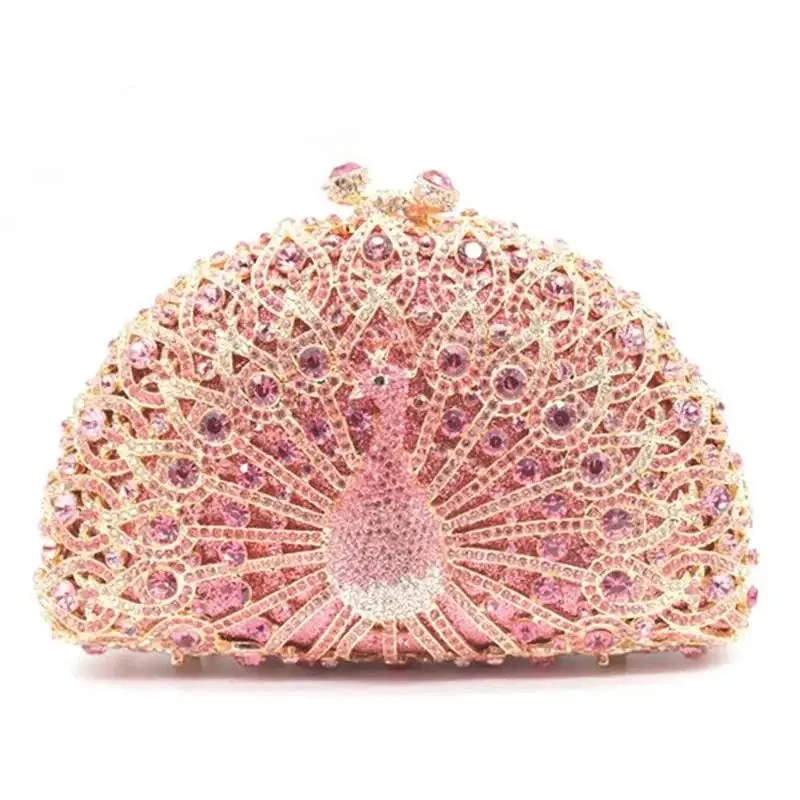 Rhinestone Crystal Peacock Clutch Evening Party Bags Hand Made