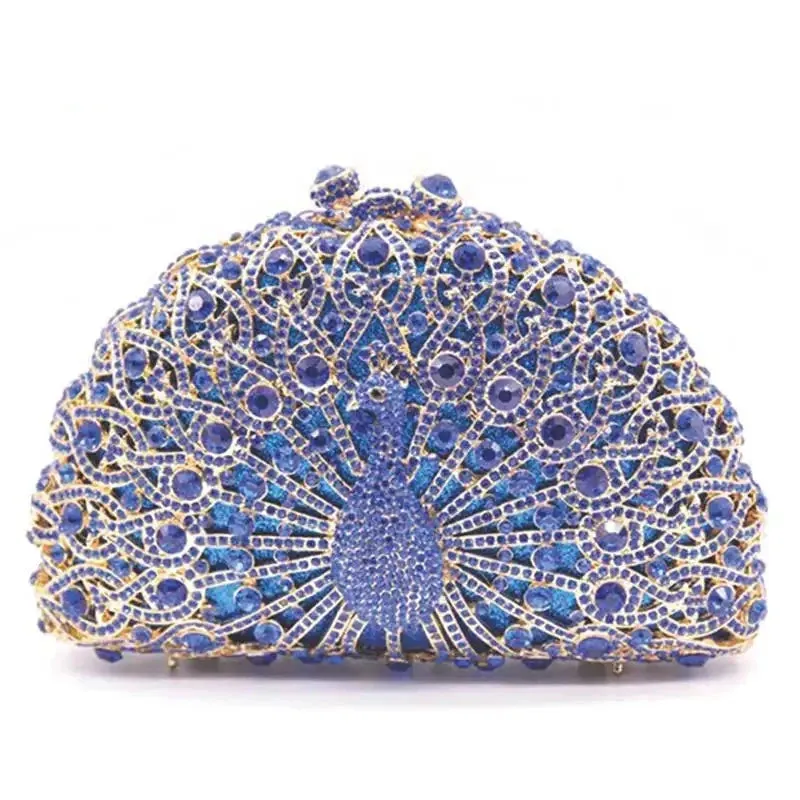 Rhinestone Crystal Peacock Clutch Evening Party Bags Hand Made