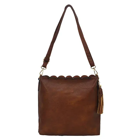 !SALE! Brown NGIL Faux Leather Scallop Shoulder Bag