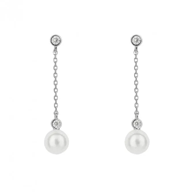 Shell Pearl Chain Drop Zirconia Earrings E6184