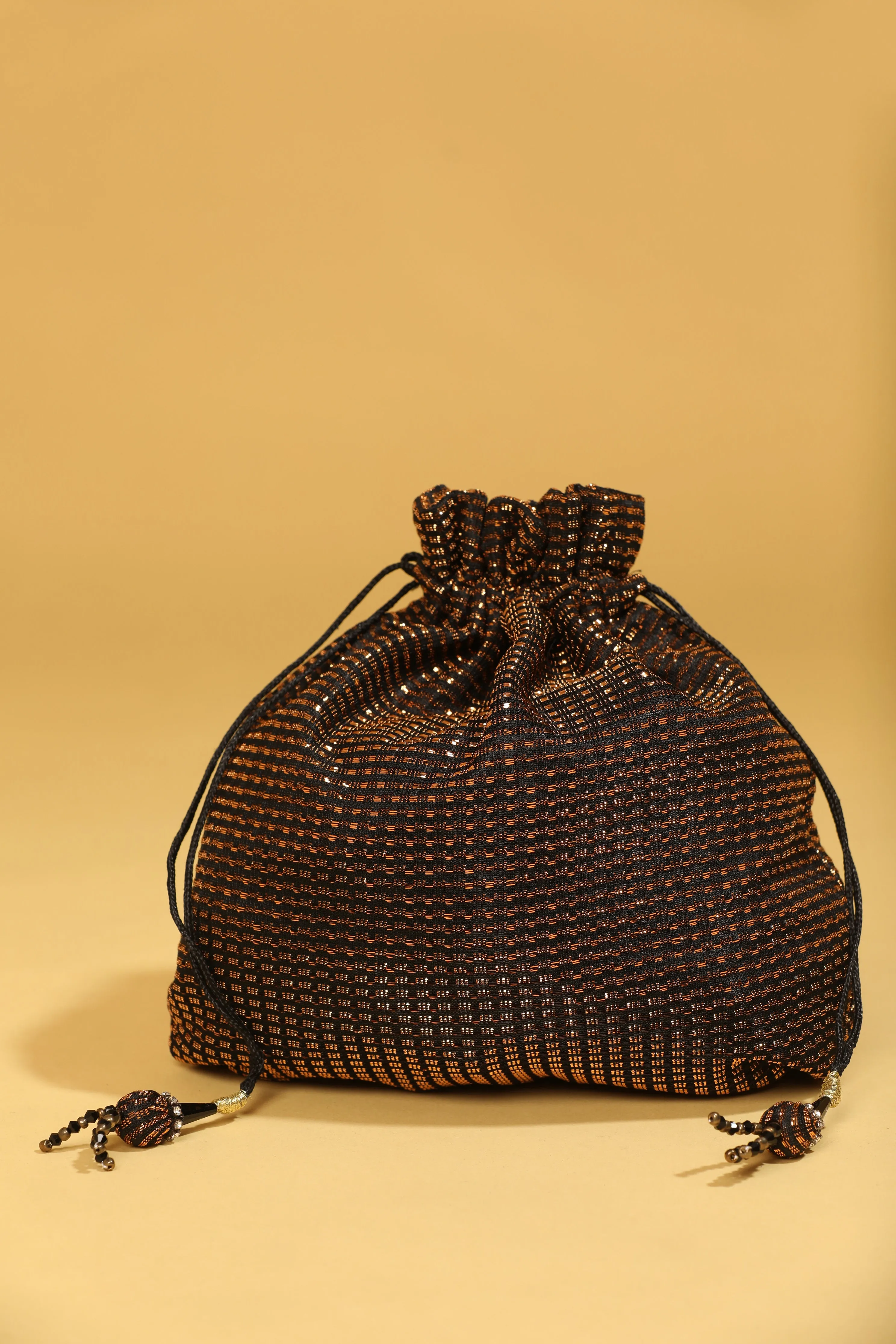 Sparkly Black Drawstring Potli Bag - Perfect for Weddings & Parties