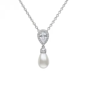 Sterling Silver White Shell Pearl and Clear Cubic Zirconia Pendant P5400