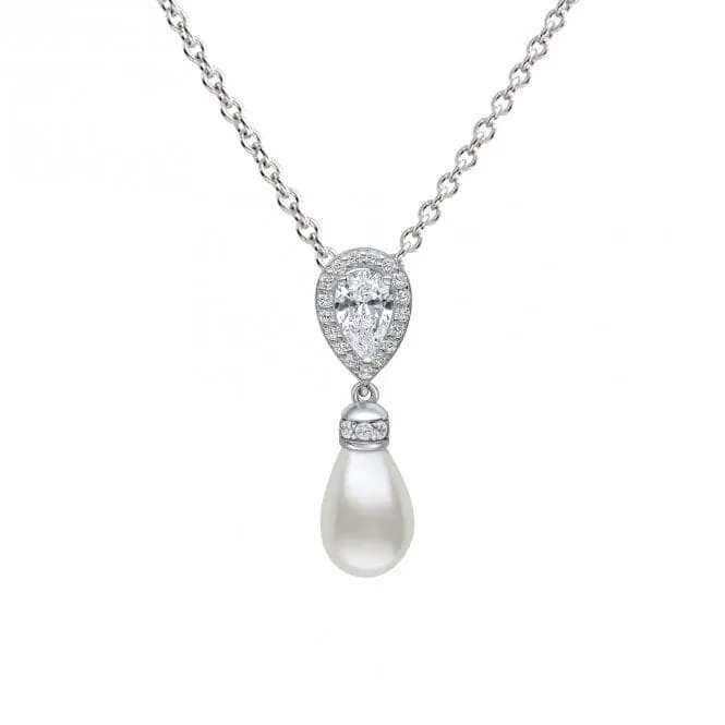 Sterling Silver White Shell Pearl and Clear Cubic Zirconia Pendant P5400