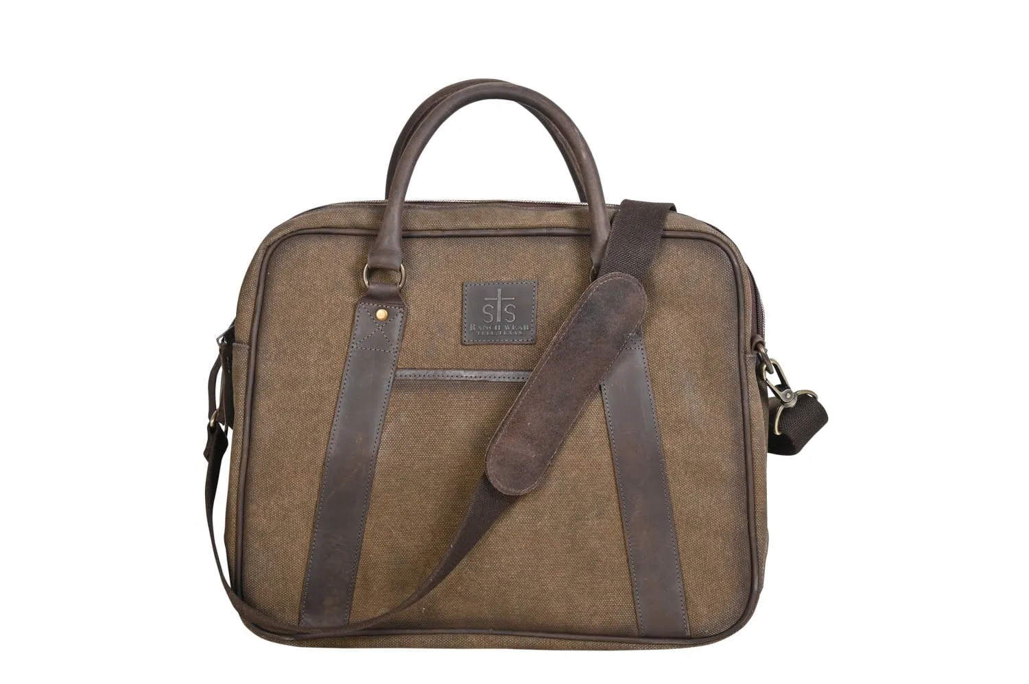 STS Ranchwear Unisex Trailblazer Chocolate Canvas/Leather Briefcase Bag