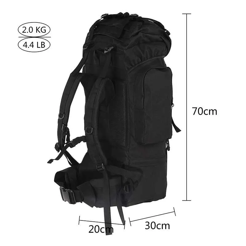 Tactical camping backpack 65L large capacity mountaineering backpack Oxford backpack BK