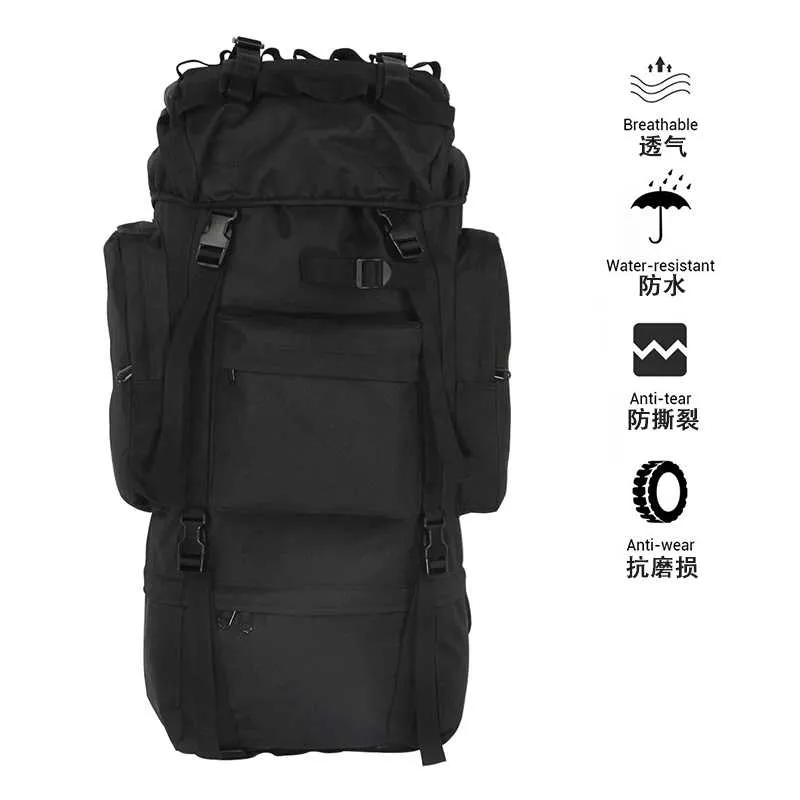 Tactical camping backpack 65L large capacity mountaineering backpack Oxford backpack BK