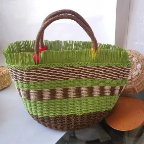 TAVIMART  -  Fashion Striped Tassel Straw Women Hanbbags Designer Paper Woven Basket Bag Handmade Summer Beach Tote Bags Bali Purses