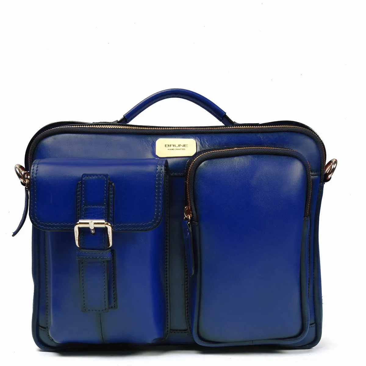 The Modern Quick Blue Office Briefcase With Extra Compartment By Brune & Bareskin