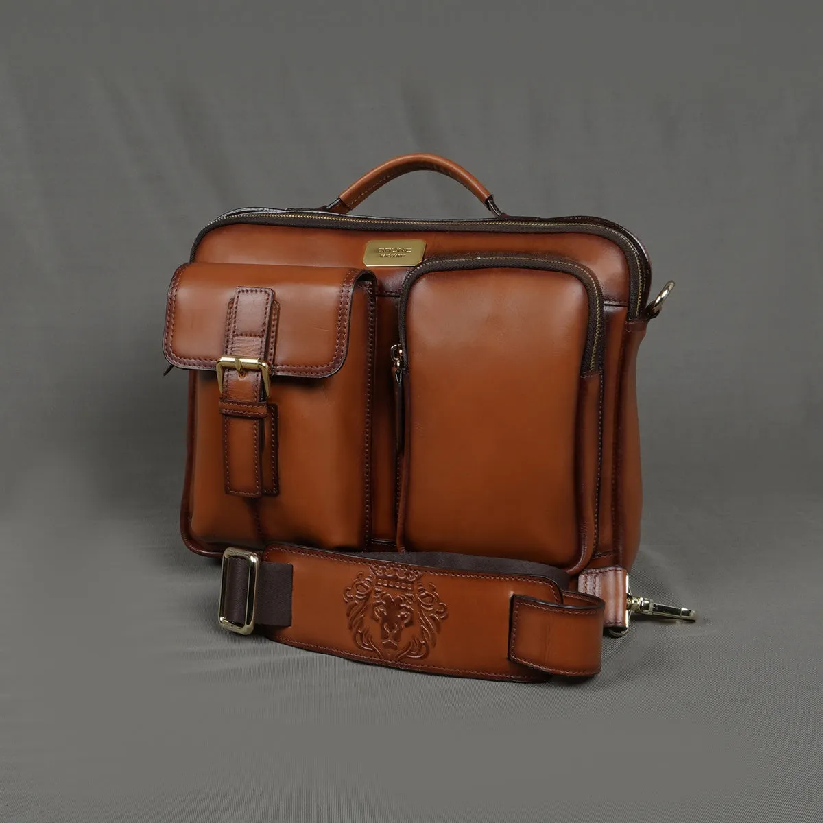 The Modern Quick Tan Office Briefcase With Extra Compartment By Brune & Bareskin