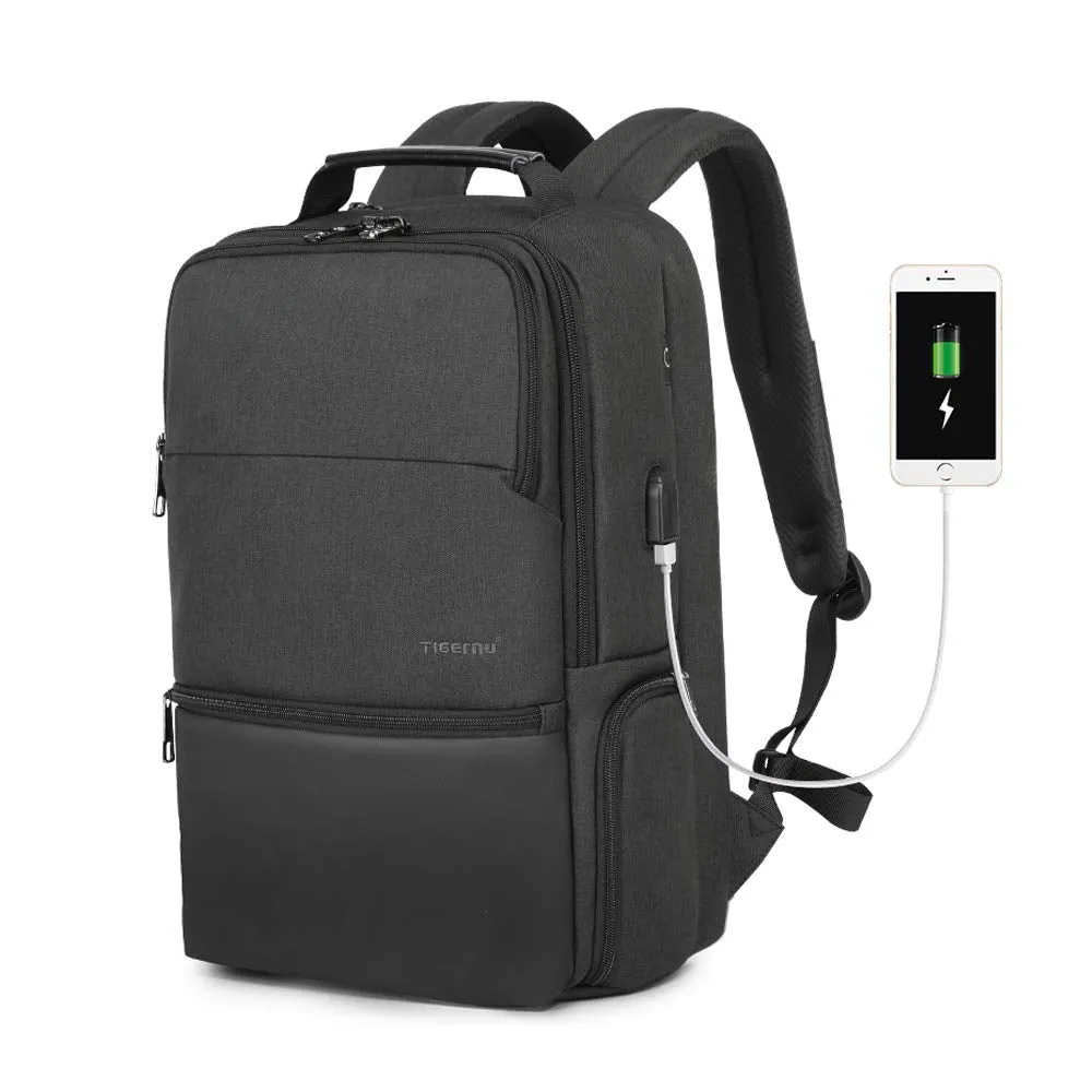 Tigernu Water Resistant Large Capacity 15.6 inch Unisex Anti theft Laptop Backpack with USB Charge Port Travel Bag (Black)