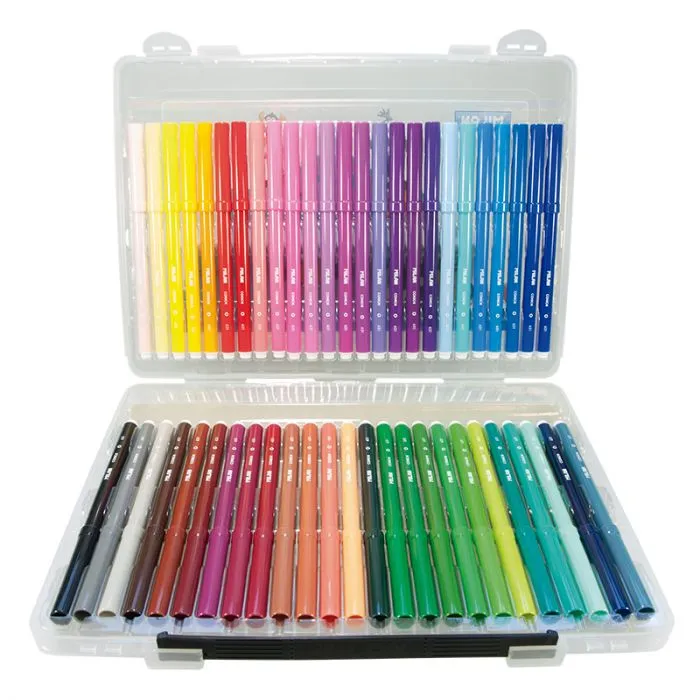 Transparent briefcase 50 conical tip fibrepens (hummingbird design)