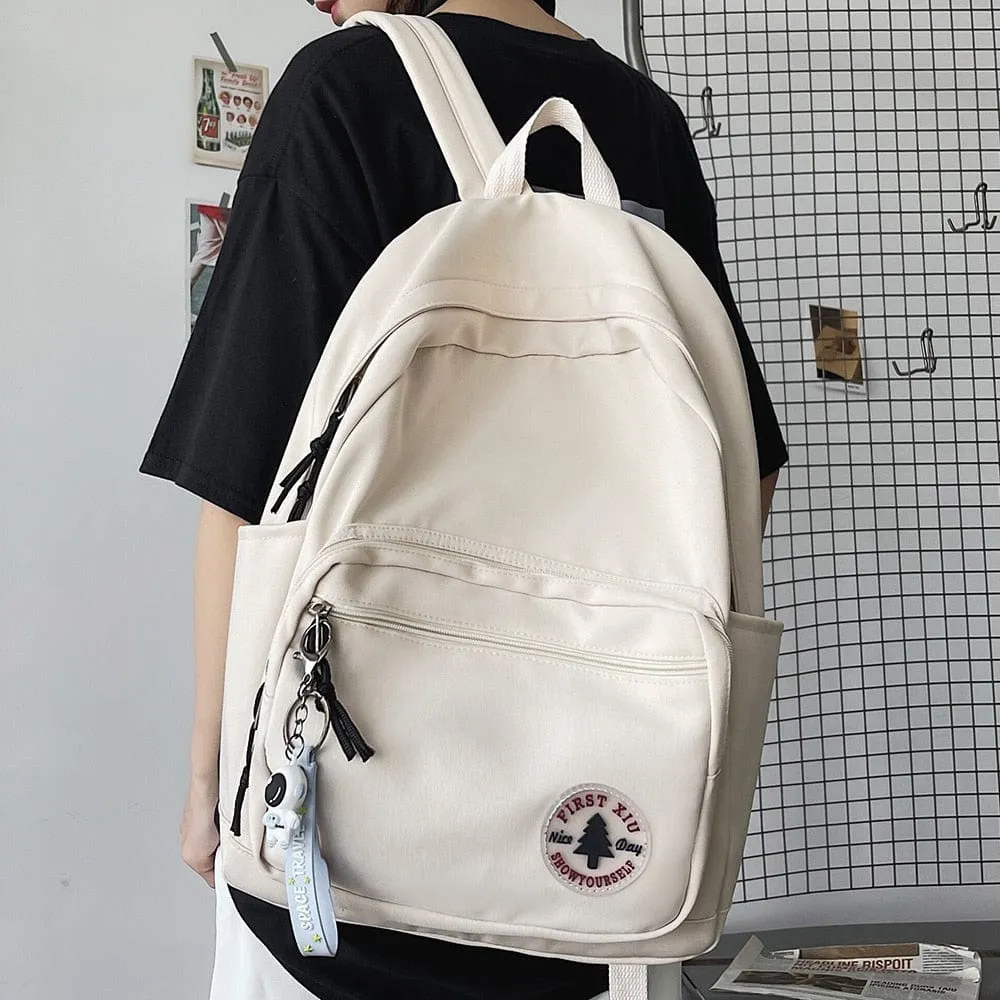 Trendy Minimal Backpack with cute accessory; 5 colors to choose from