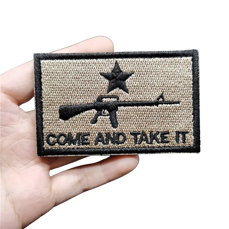 Unisex Vintage Military Patch / Khaki Embroidered / Tactical Patch With Gun Machine