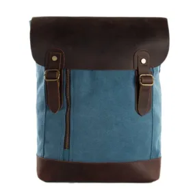 Waxed Canvas and Leather Casual Backpack - Blue