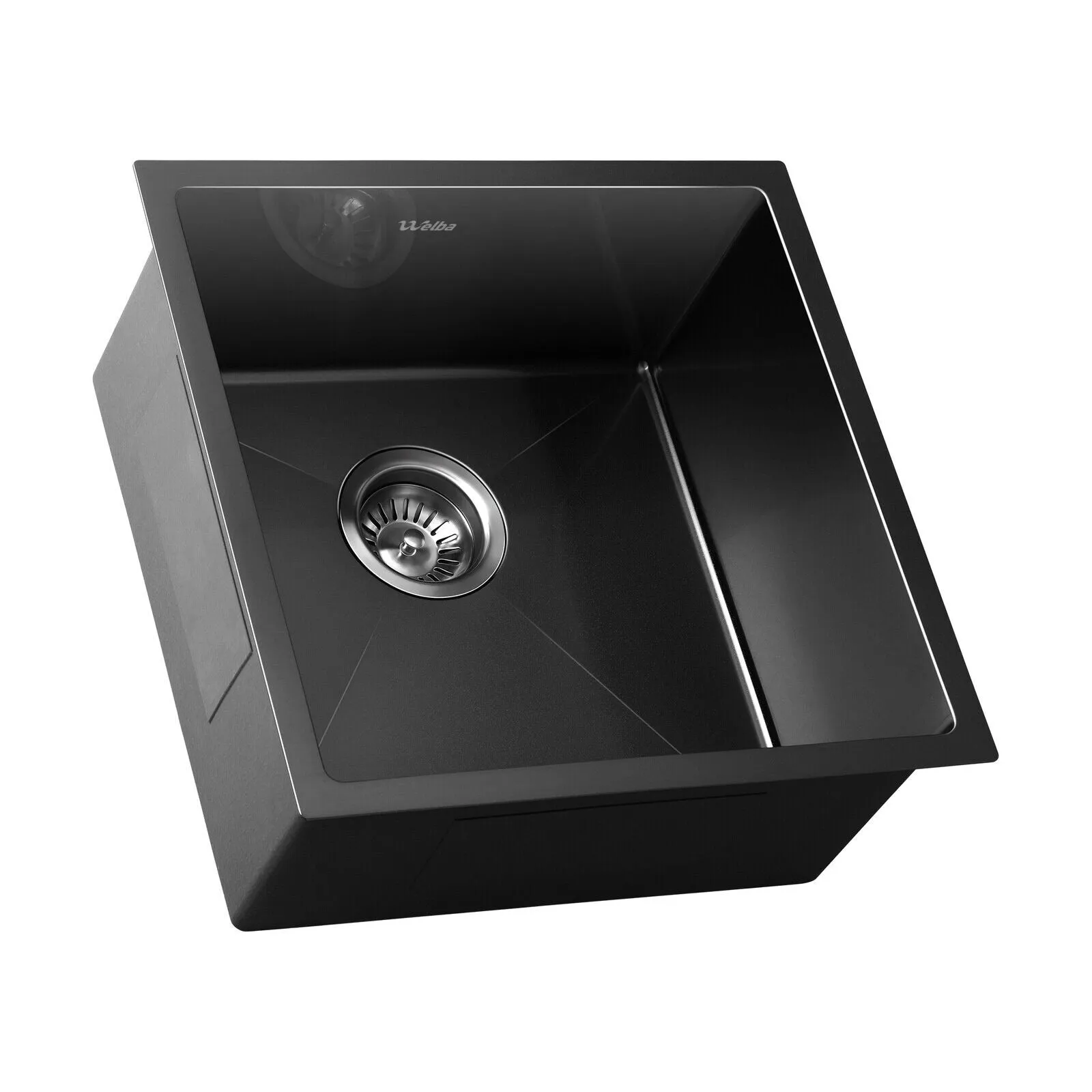 Welba Kitchen Sink 44X44CM Stainless Steel Single Bowl Basin With Waste Black