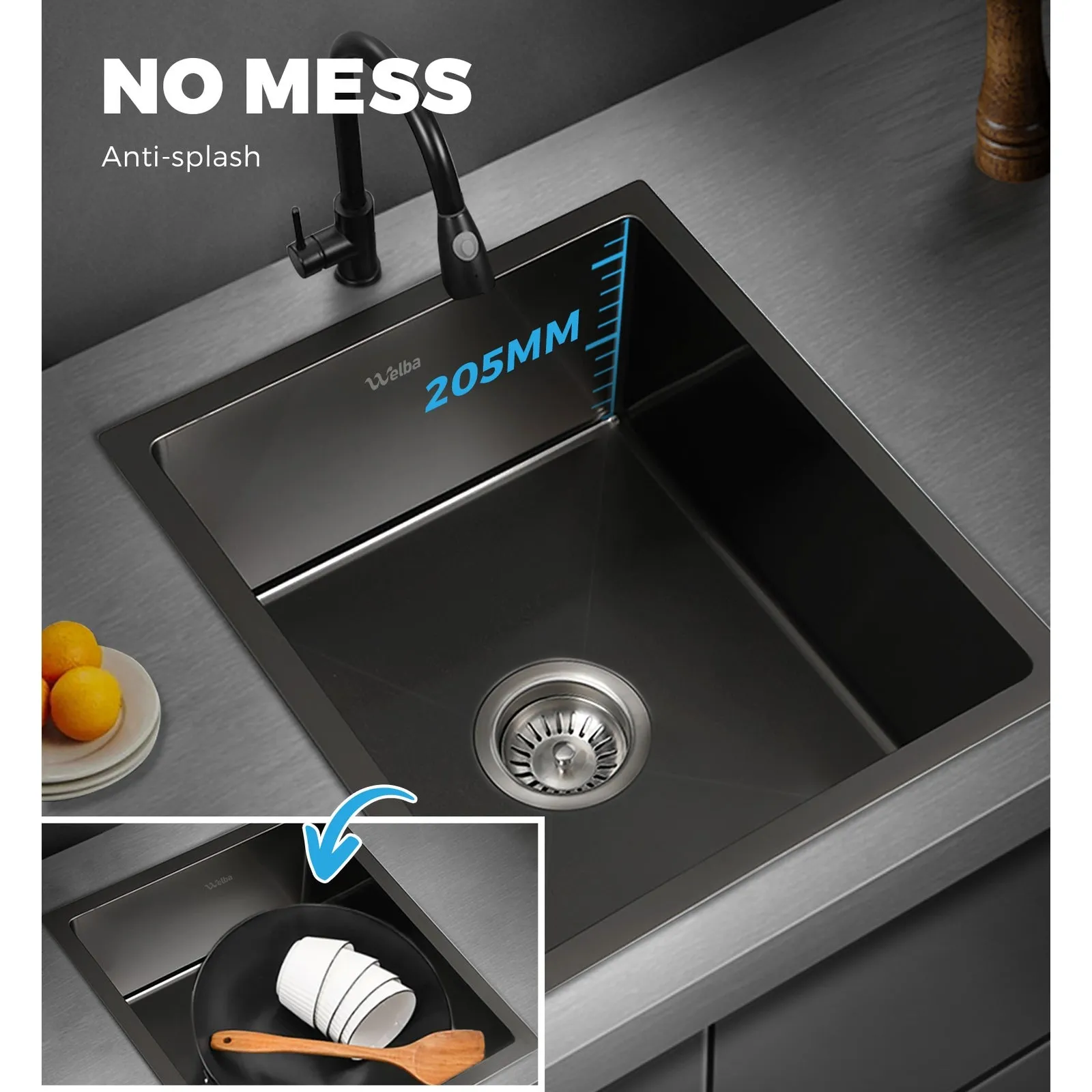 Welba Stainless Steel Kitchen Sink Bathroom Laundry Under/Top Mount Single Bowl