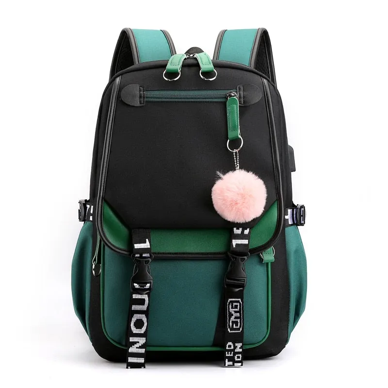 Wenkouban Women girls School Backpacks Anti Theft USB Charge Backpack Waterproof Bagpack School Bags Teenage Travel Bag