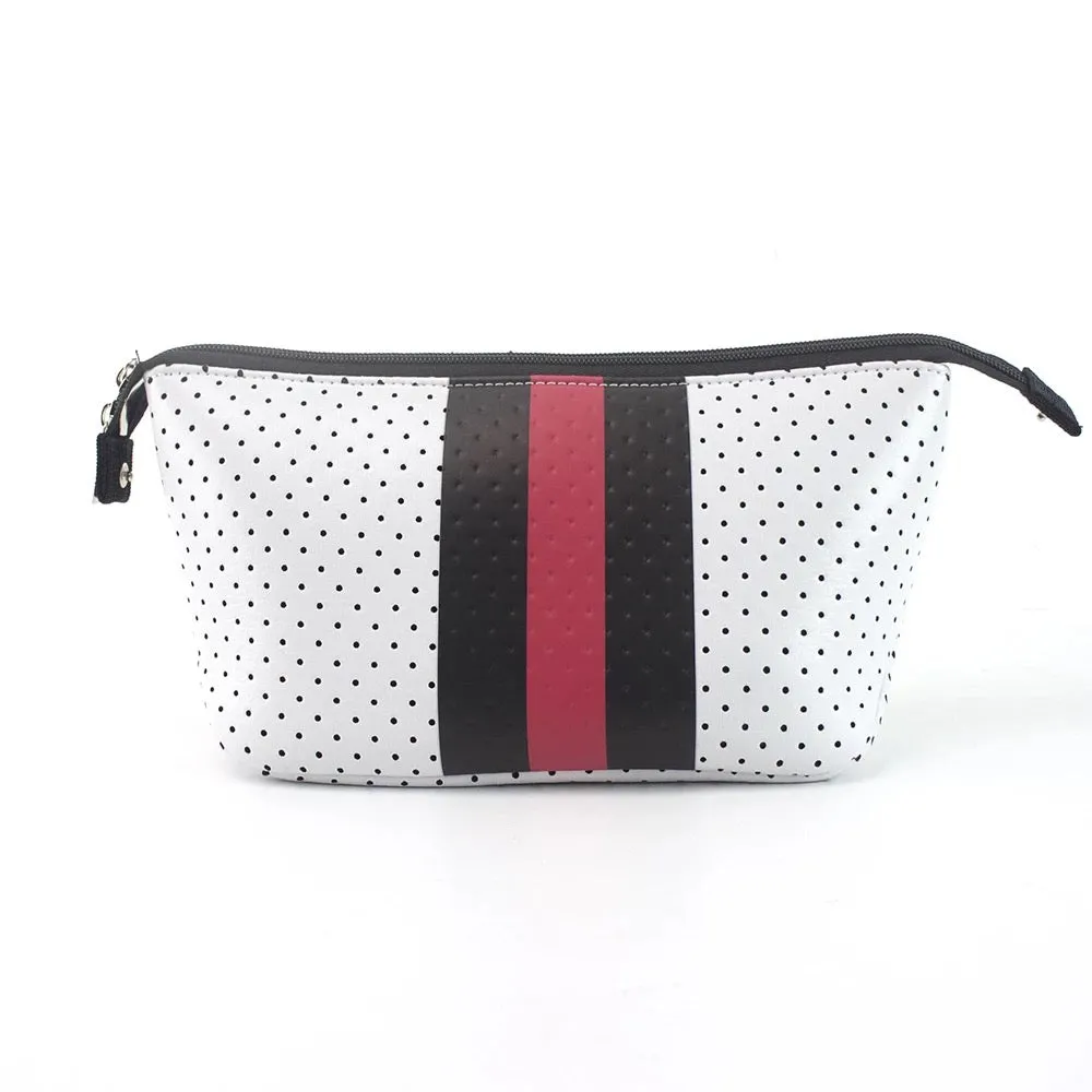 White With Red Stripe Cosmetic/Wallet/Purse Neoprene Bag