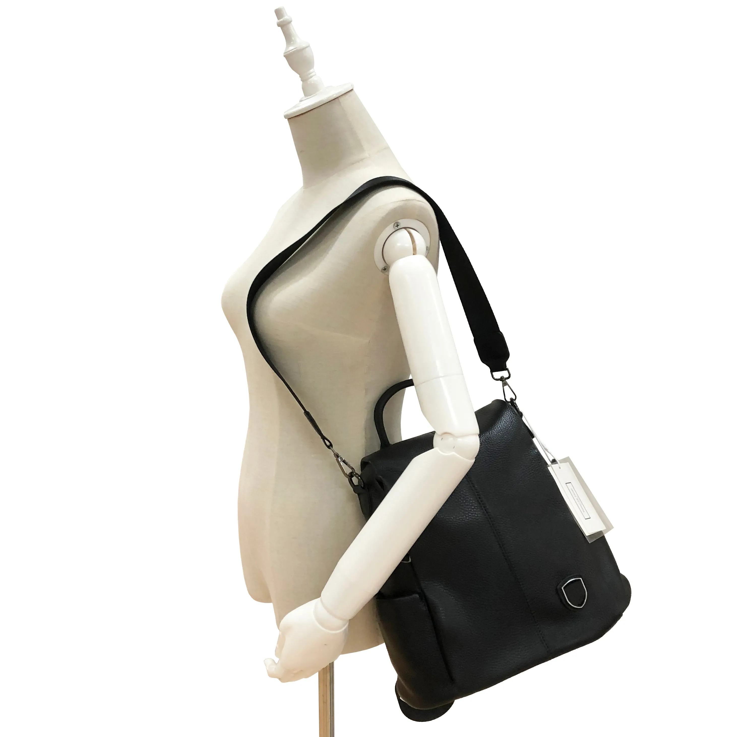 Women's cowhide leather Flap design anti theft backpack