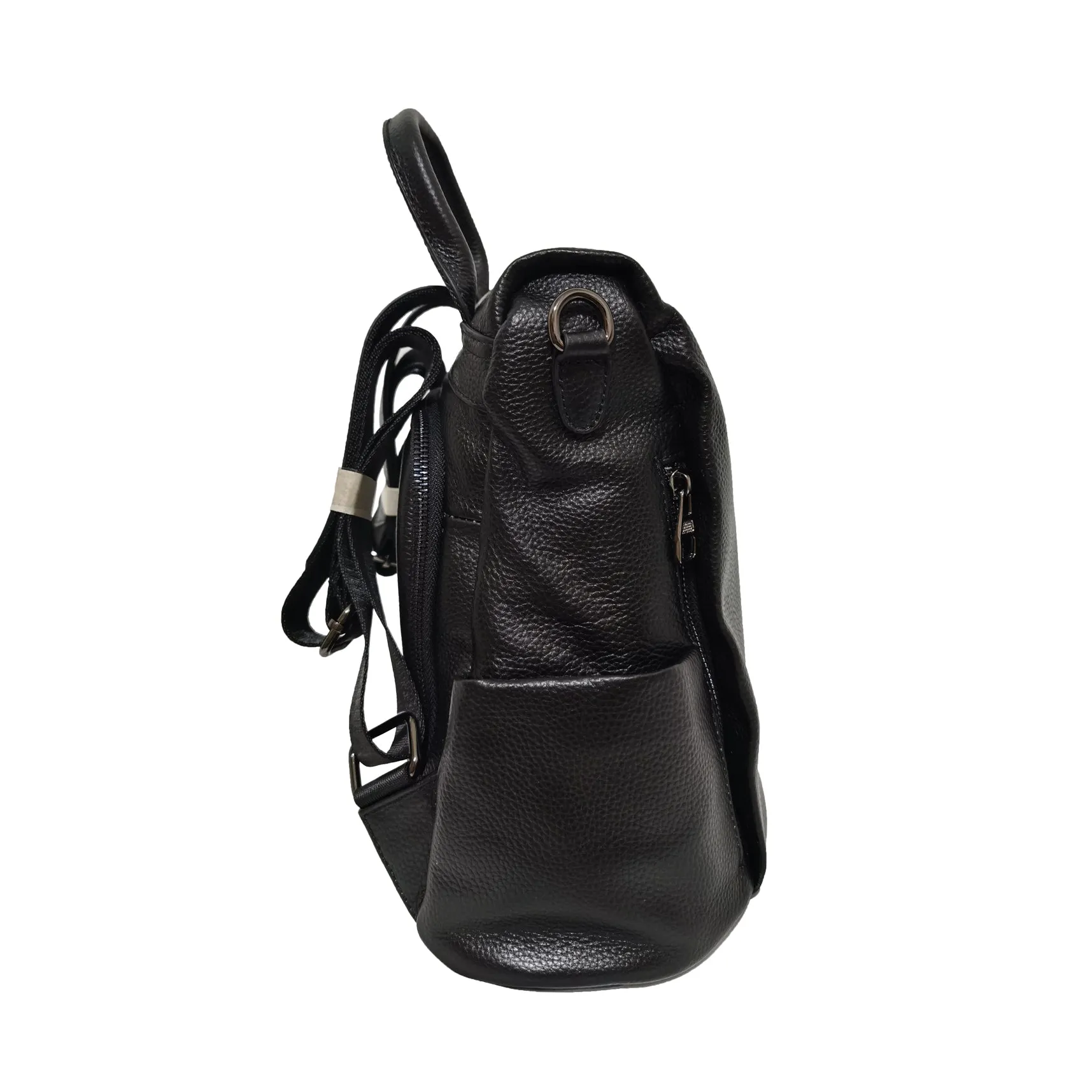 Women's cowhide leather Flap design anti theft backpack