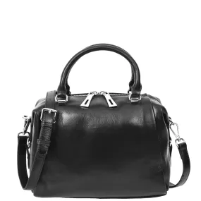 Womens Leather Small Barrel Shape Handbag Luna Black