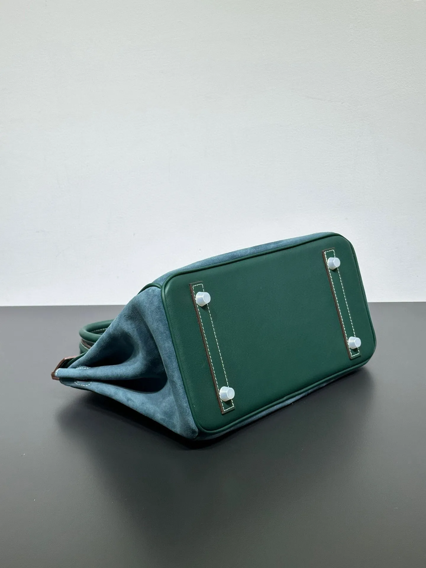 Womens Suede Leather Padlock  Top Handle Bag  Dark Green