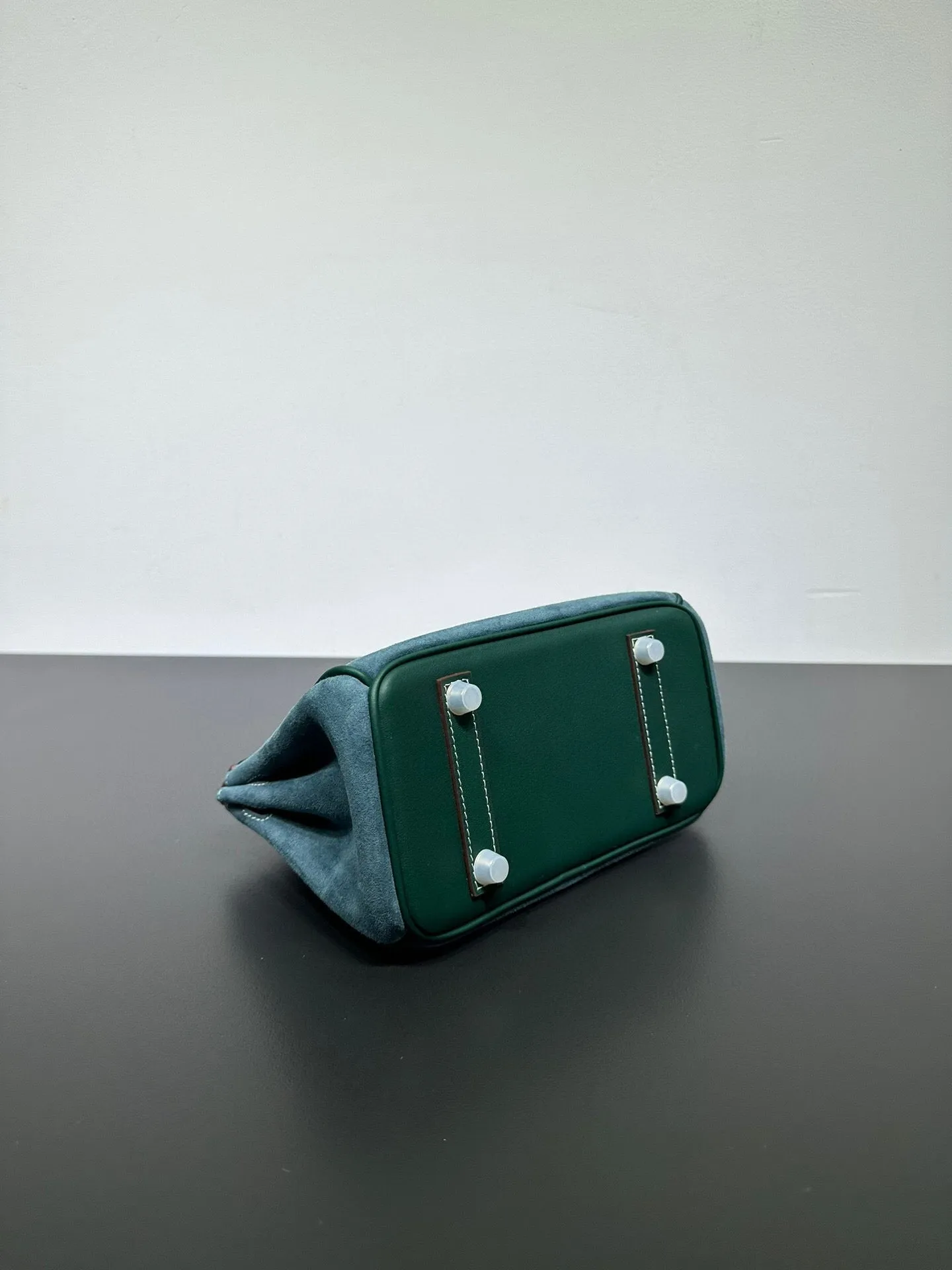 Womens Suede Leather Padlock  Top Handle Bag  Dark Green