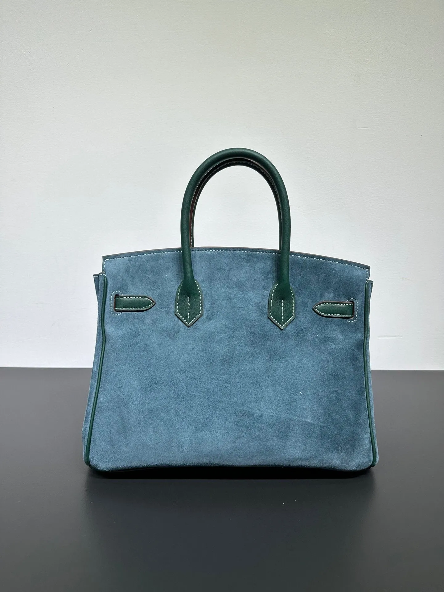 Womens Suede Leather Padlock  Top Handle Bag  Dark Green