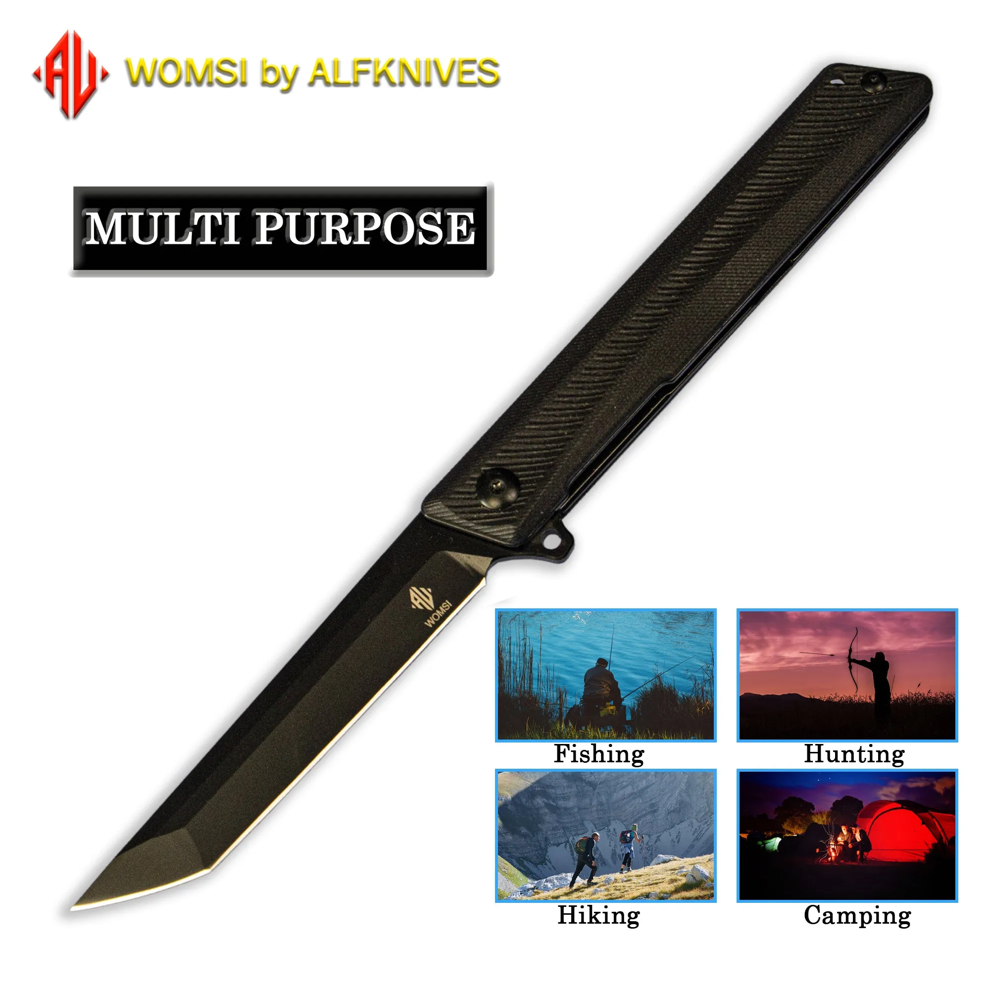 WOMSI Tactical Folding Knife GD22K, D2 Steel Sharp Pocket Knife, Flip Assisted Opening Tanto Blade, G10 Handle Black Pocket Knife for Men Women, Daily Carry EDC and Hiking Camping Knives